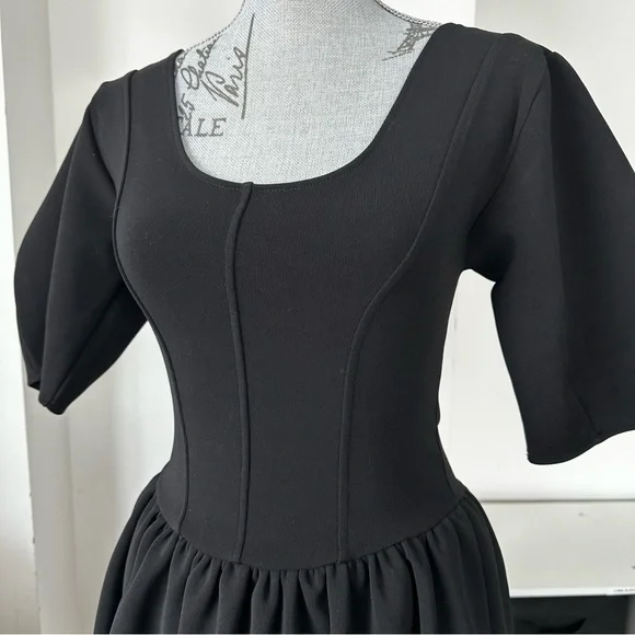 Zara Black Corset Fit & Flare Dress Puff Sleeve Size M - Picture 4 of 9